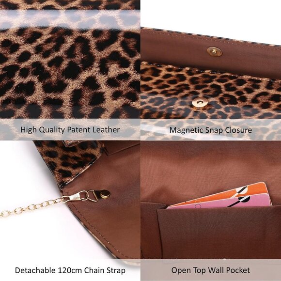 Patent Leather Evening Clutch Womens Envelope Handbag Shoulder Bag Purse - Picture 7 of 9